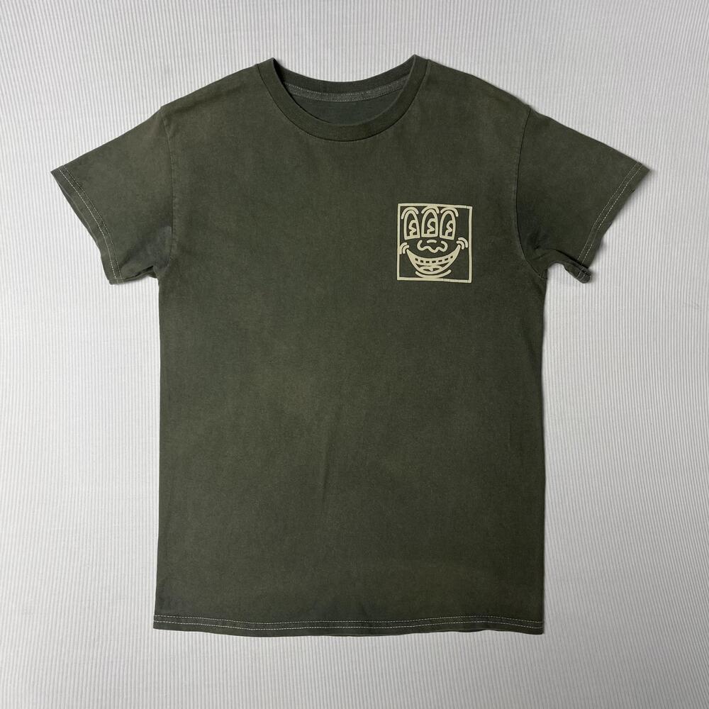 Keith Haring Shirt Mens S Green Three Eyes Smiley Graphic Tee Ripple Junction